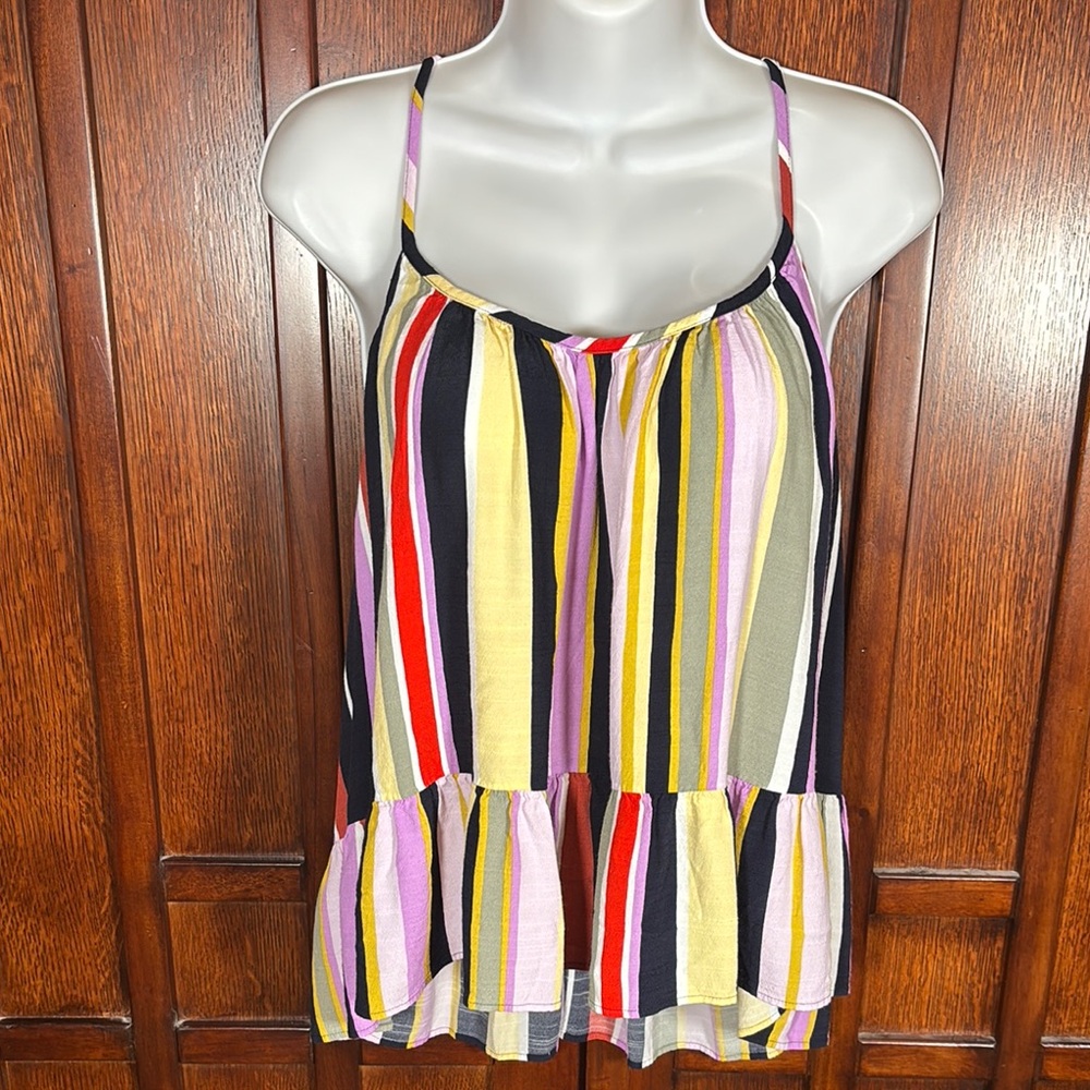 LOFT Striped Multicolor Ruffled Camisole / Halter Blouse Size Medium